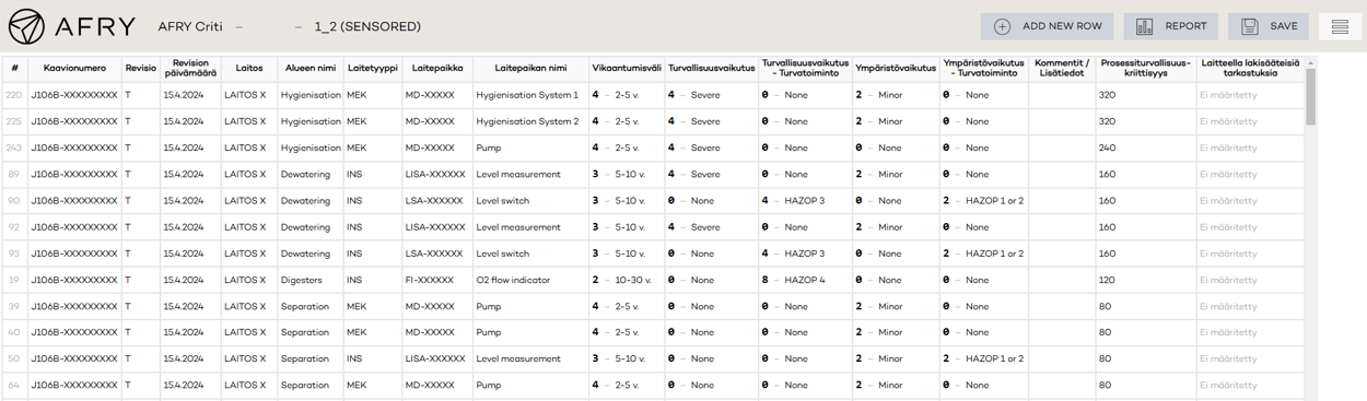 AFRY Criti user interface